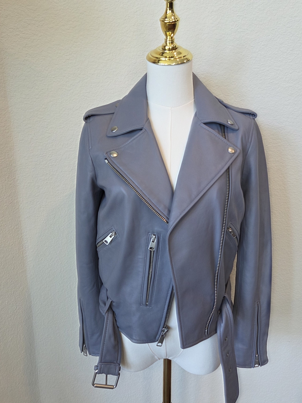Gianni Bini Leather Moto Jacket Noel Lavander Gray S